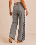 Grey Apsara Hand-Painted Checkered Wide-Leg Jeans
