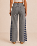 Grey Apsara Hand-Painted Checkered Wide-Leg Jeans