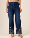Blue Gulmohar Hand-Painted Wide-Leg Jeans