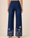 Blue Gulmohar Hand-Painted Wide-Leg Jeans