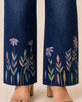 Blue Gulmohar Hand-Painted Wide-Leg Jeans