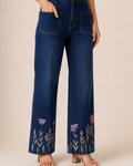 Blue Gulmohar Hand-Painted Wide-Leg Jeans