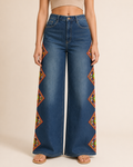 Blue Rangili Kutch-Work Wide-Leg Jeans