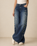 Dark Blue Floral Hand-Embroidered Jeans