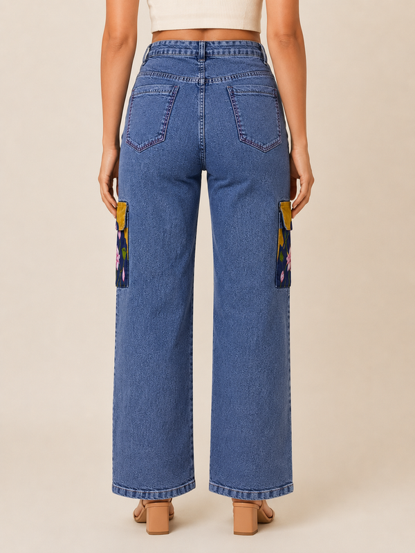Blue Kishori Hand-Painted Cargo Jeans