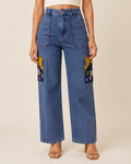Blue Kishori Hand-Painted Cargo Jeans