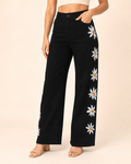 Black Pyaari Hand-Painted Wide-Leg Jeans