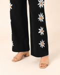 Black Pyaari Hand-Painted Wide-Leg Jeans