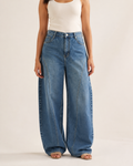 Blue Sculpted-Panel Barrel-Leg Jeans