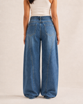 Blue Sculpted-Panel Barrel-Leg Jeans