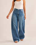 Blue Sculpted-Panel Barrel-Leg Jeans