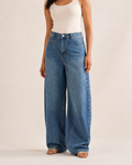 Blue Sculpted-Panel Barrel-Leg Jeans