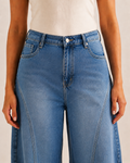 Blue Sculpted-Panel Barrel-Leg Jeans