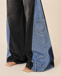 Black Sundari Upcycled Patchwork Wide-Leg Jeans