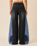 Black Sundari Upcycled Patchwork Wide-Leg Jeans