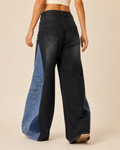 Black Sundari Upcycled Patchwork Wide-Leg Jeans